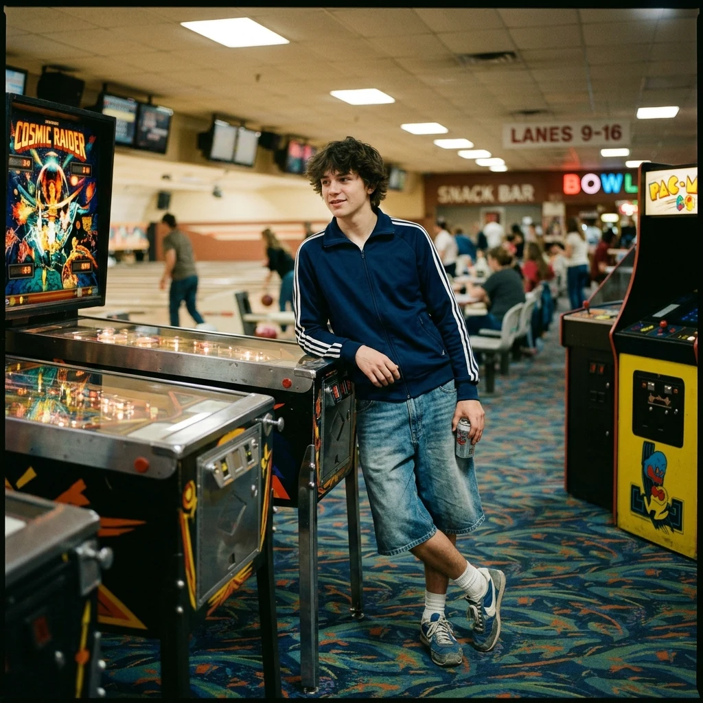 A teenage boy in a zip-front track jacket with contrast arm stripes