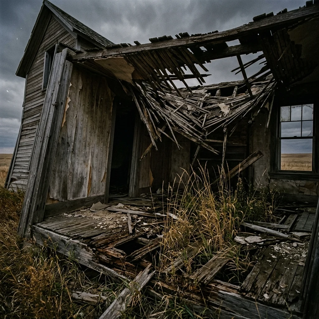 Abandoned farmhouse on the open prairie