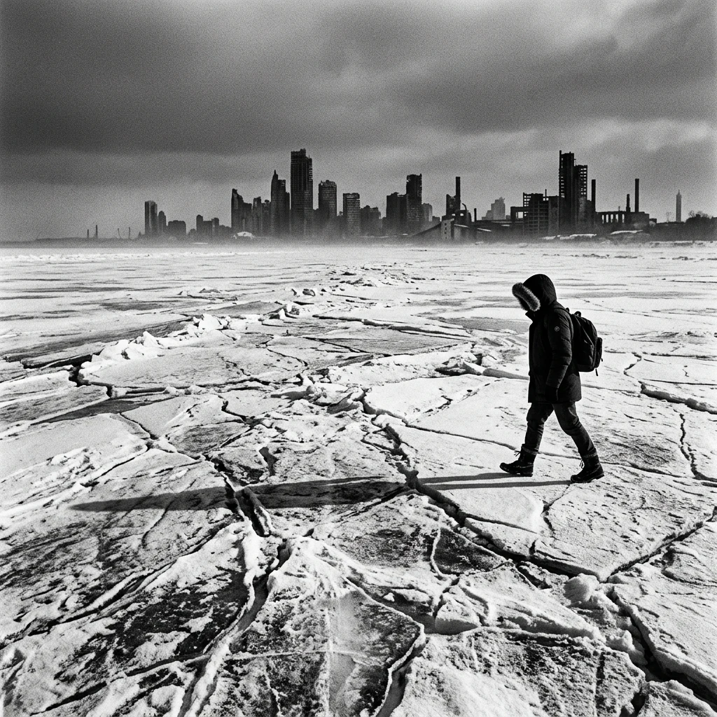 A lone wanderer traversing a vast