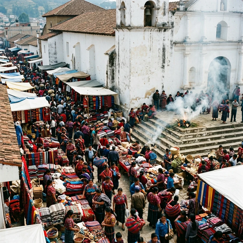 Vibrant morning market in a busy square