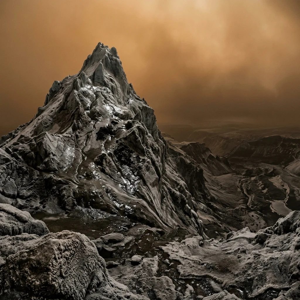 A surface render of the highest peak in Mithrim Montes on Titan