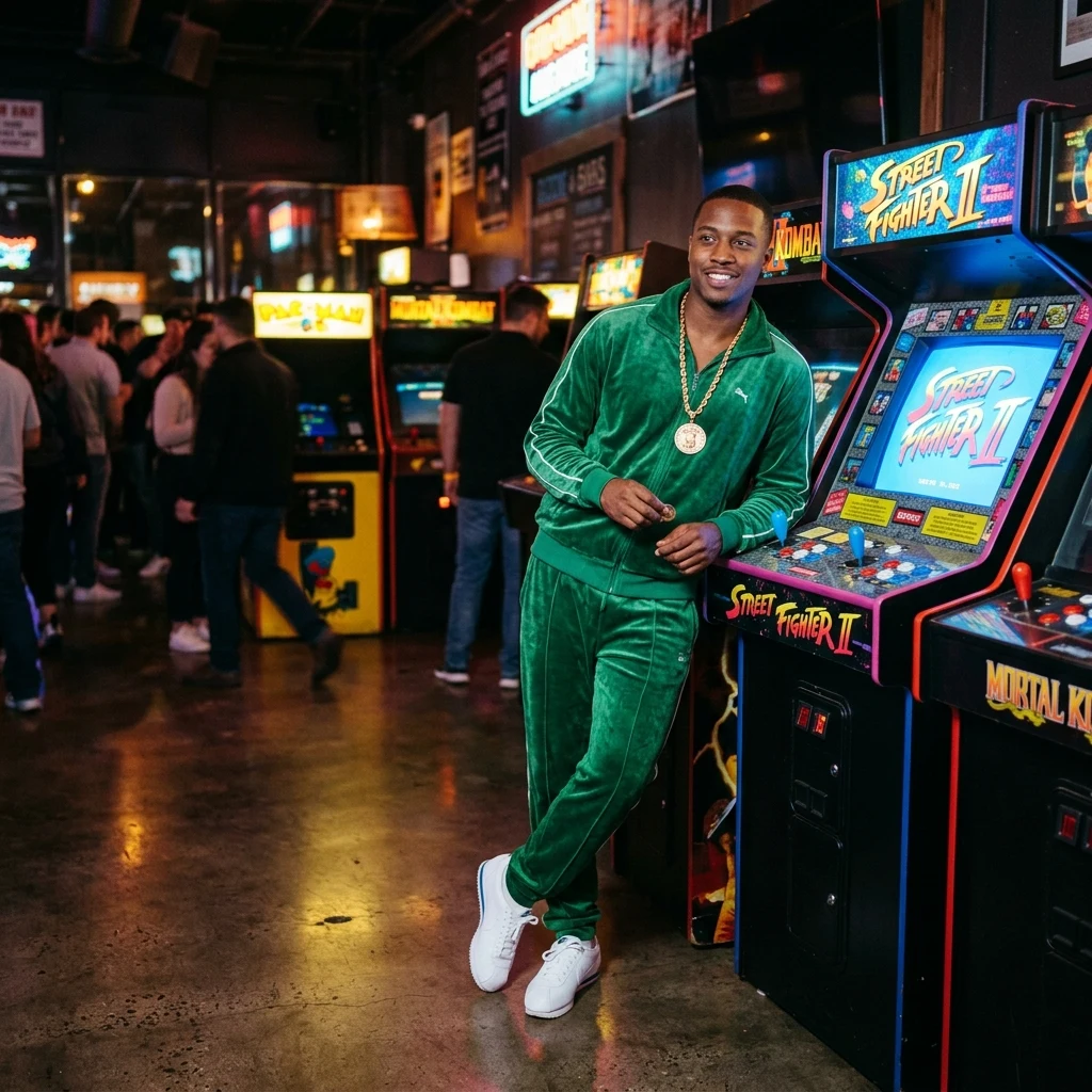 Retro arcade night with neon lights