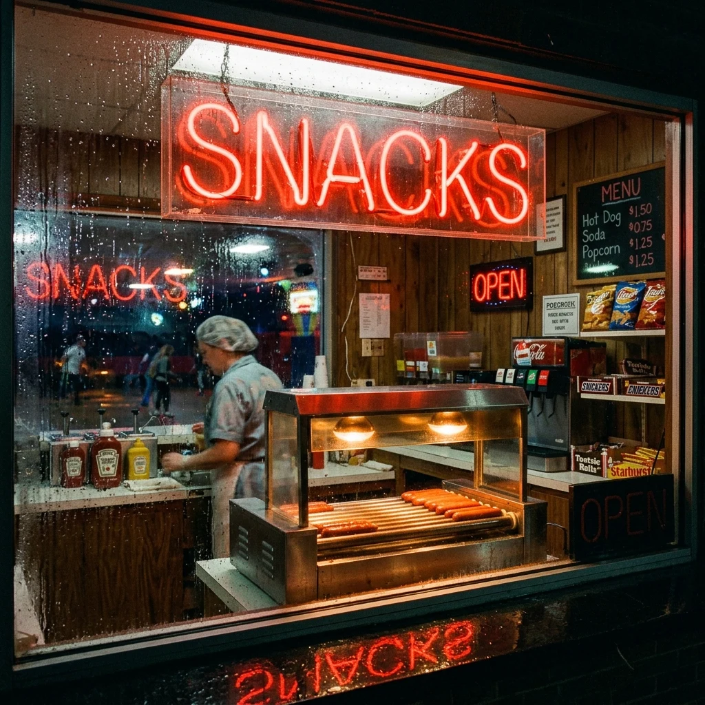 A late-night roller rink snack bar in 1985