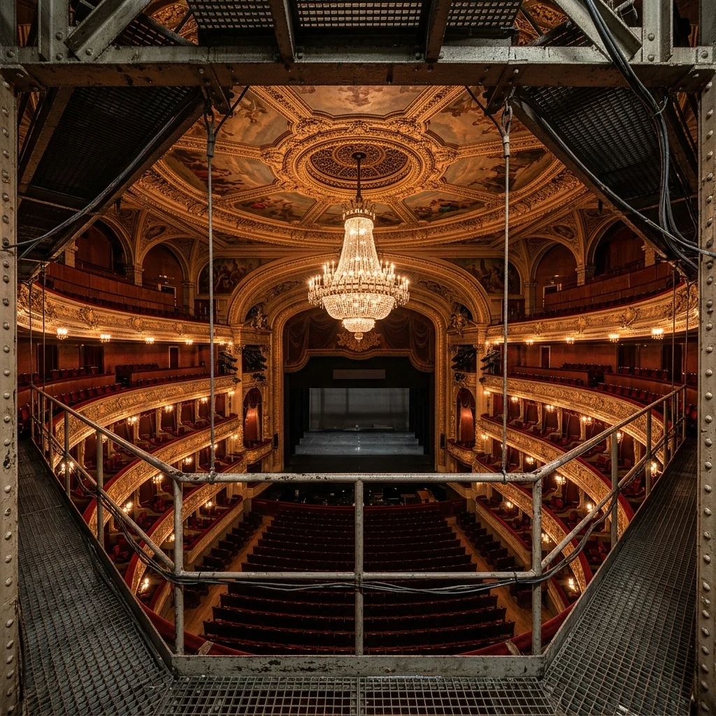 The view from the catwalk above an empty opera house