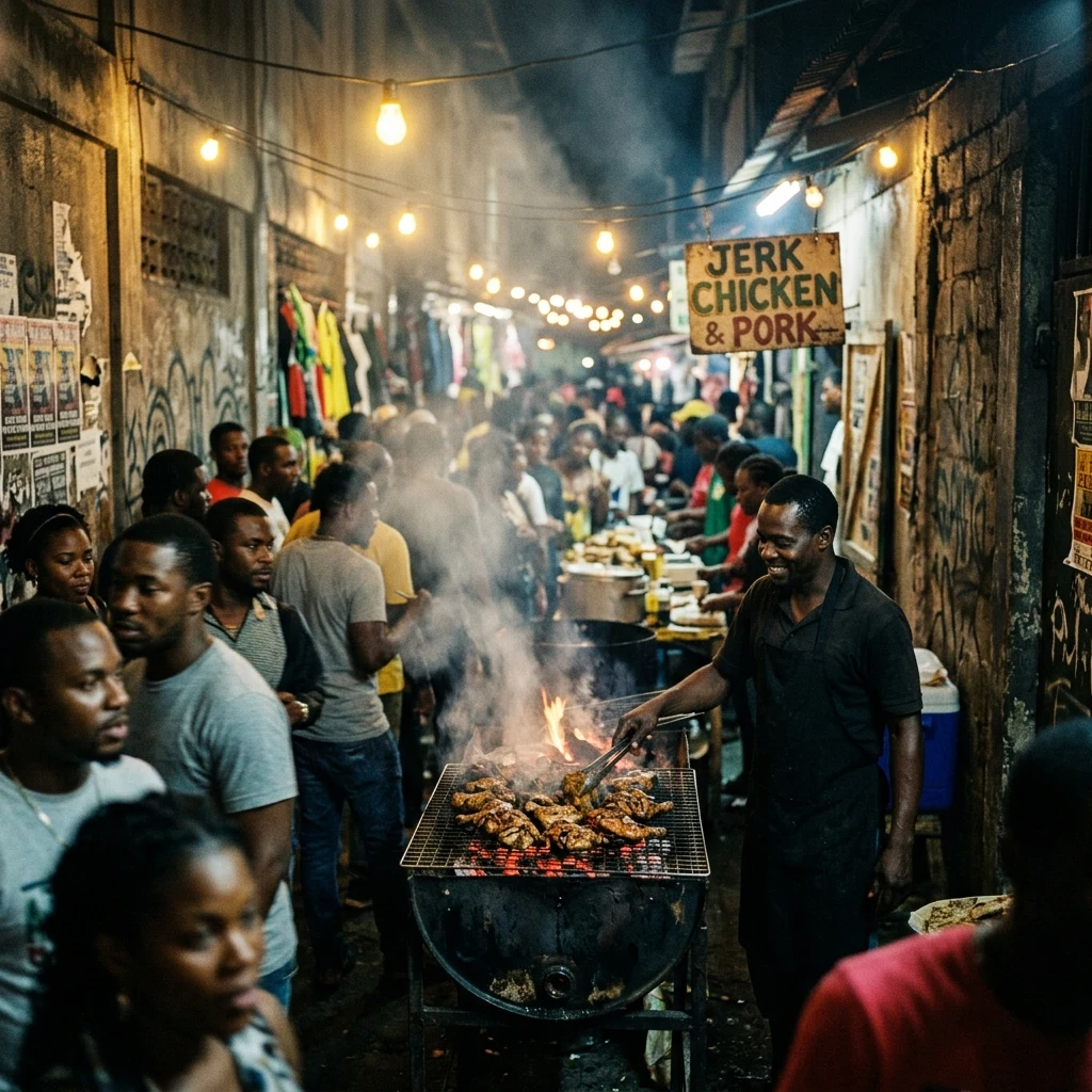 A night street food market in Kingston
