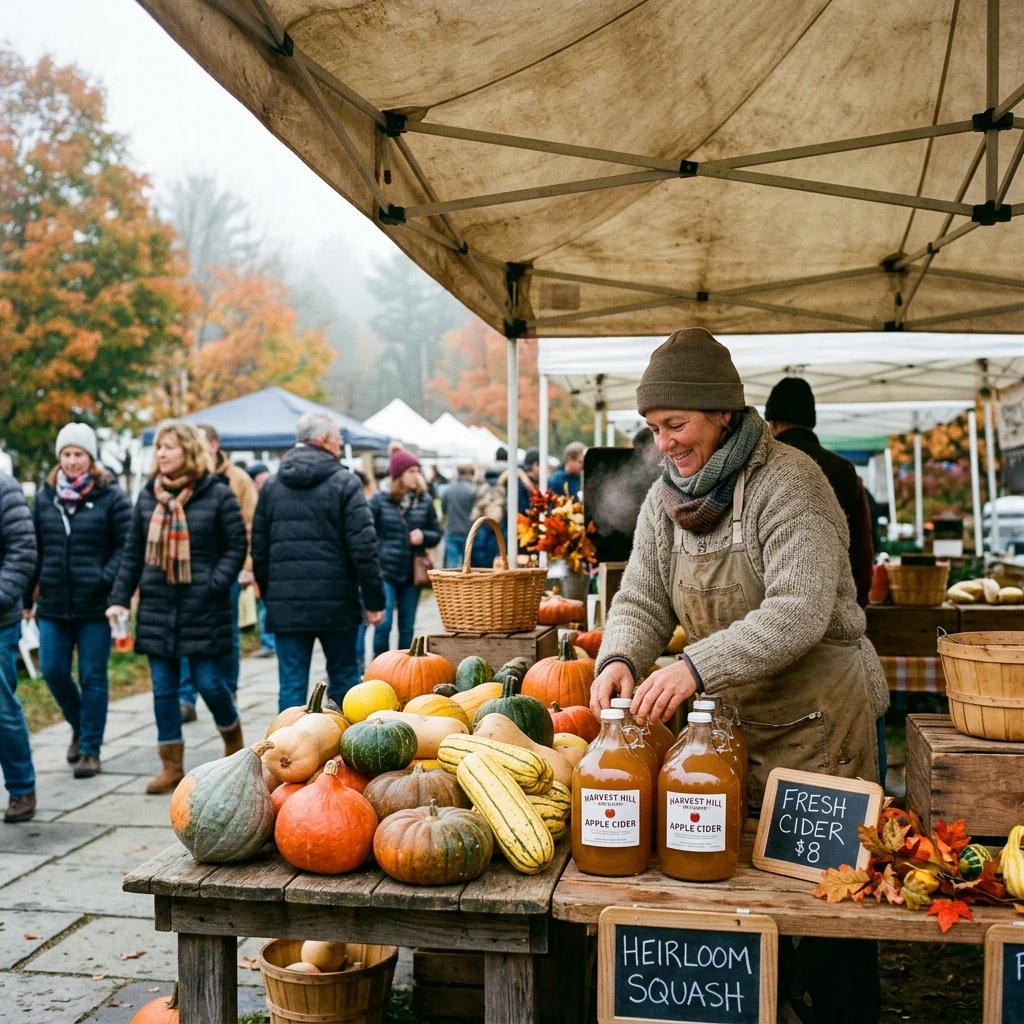 A farmers market in late October