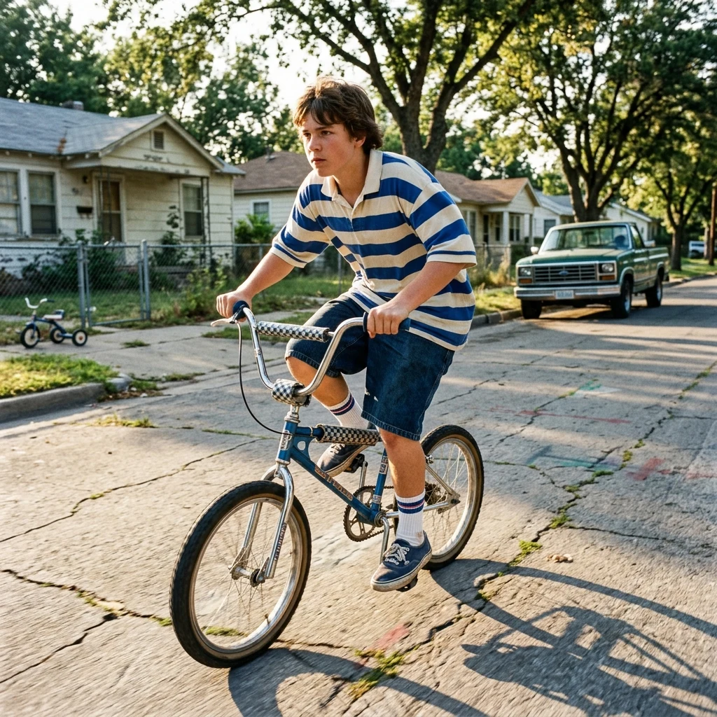 Person riding a bike down the street