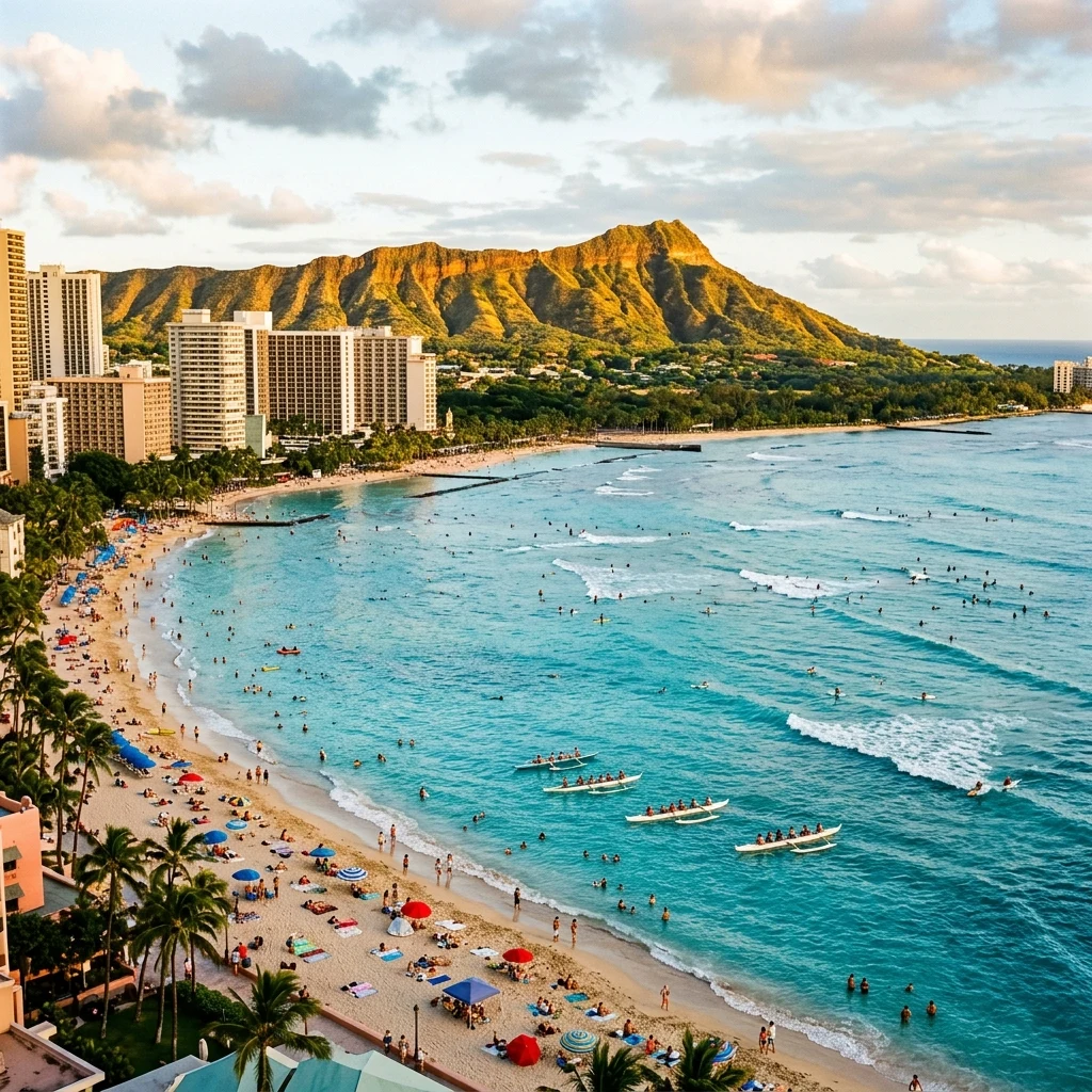A vibrant afternoon at Waikiki Beach in Honolulu