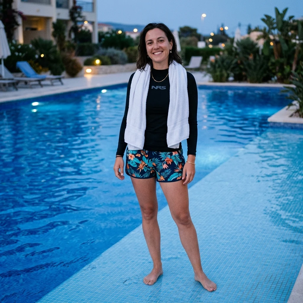 Relaxing by the pool at blue hour