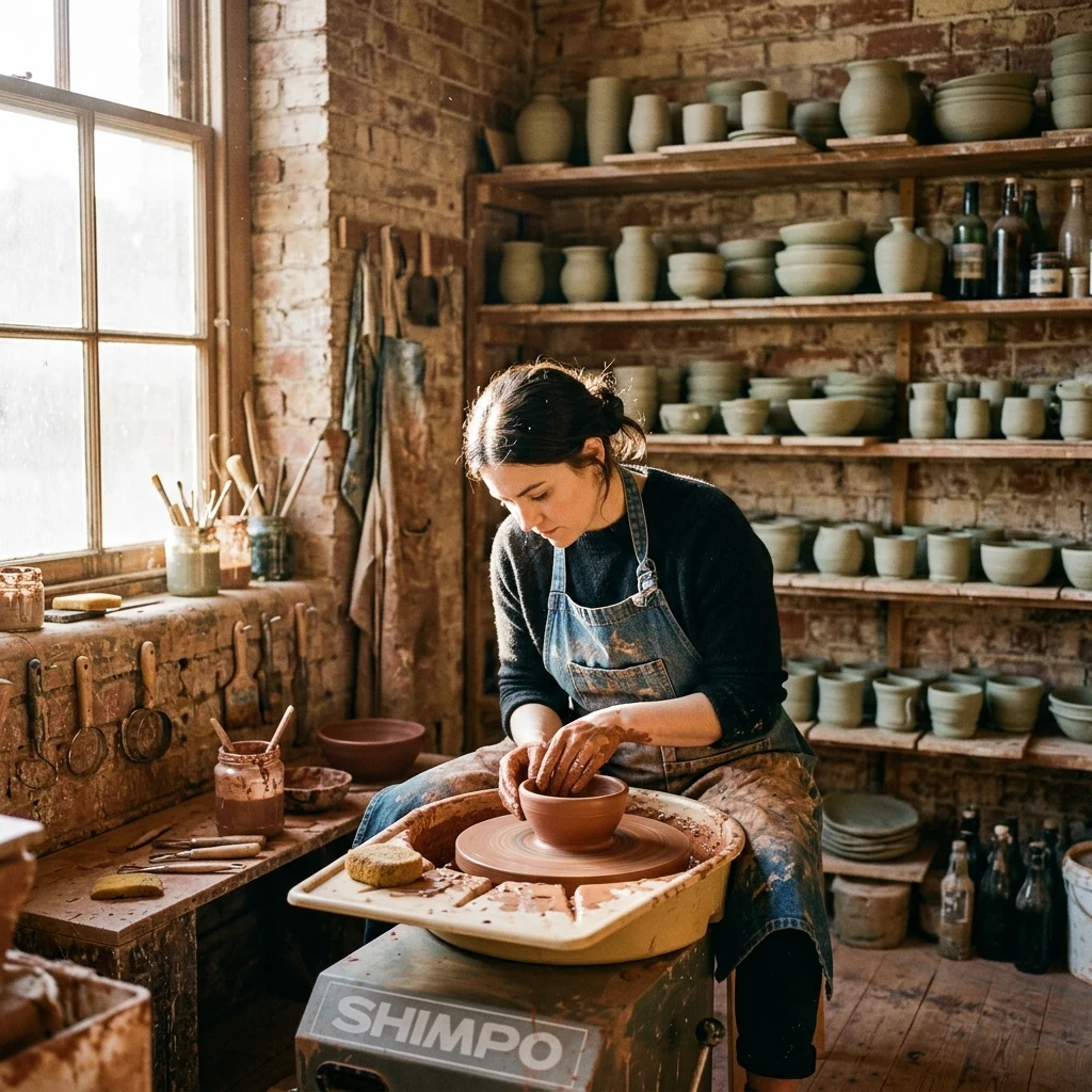 A pottery studio in morning light
