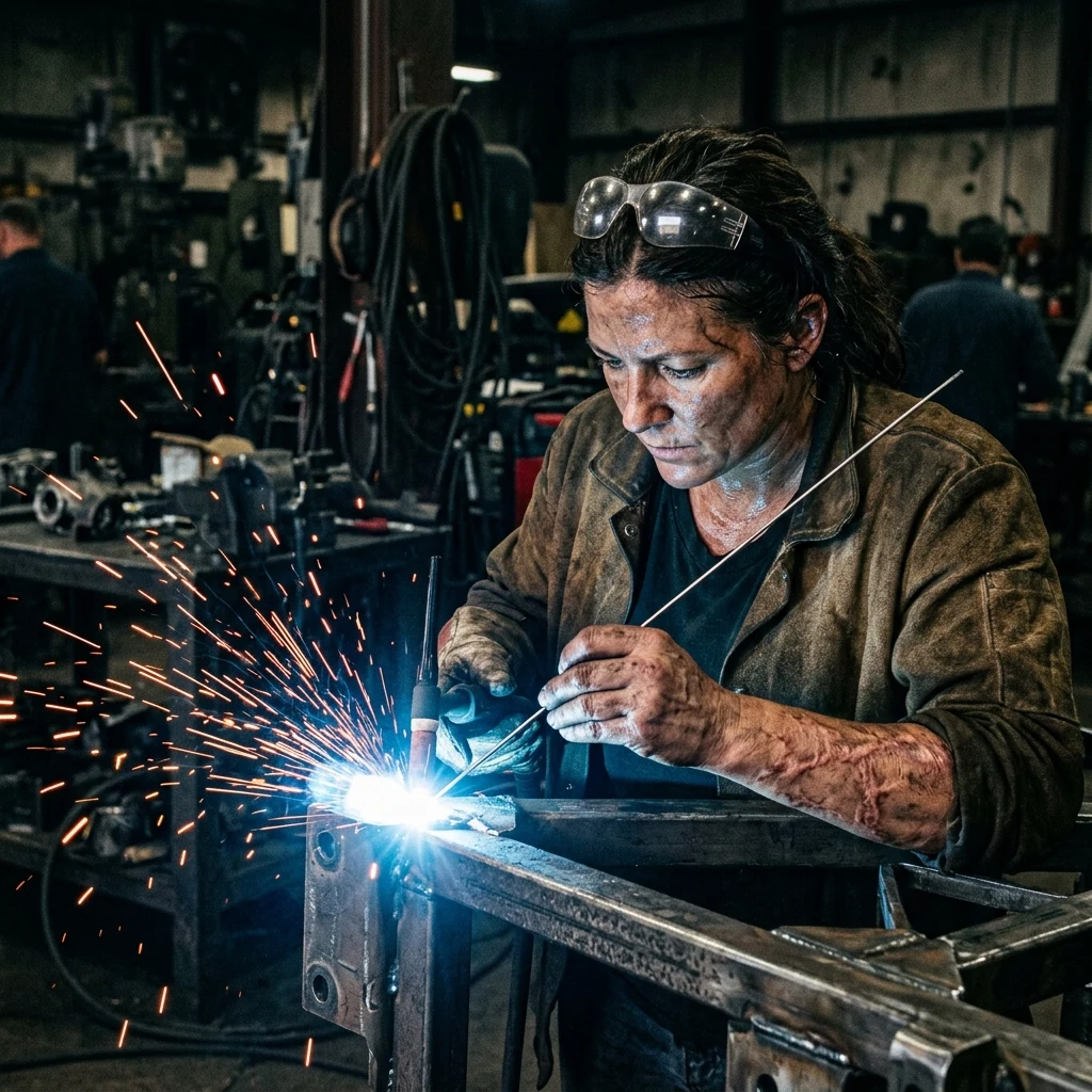 Focused mechanic working in a workshop