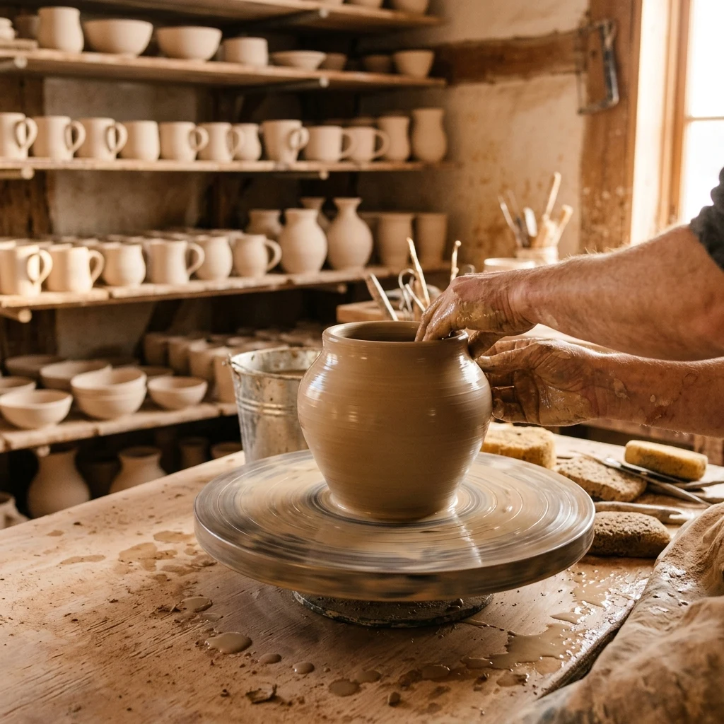 A pottery studio in morning light