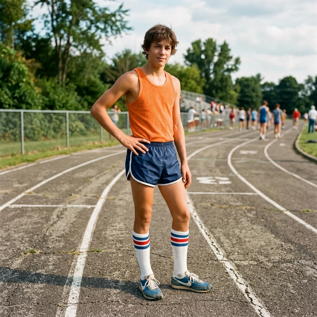 Runner on a weathered track in afternoon sun