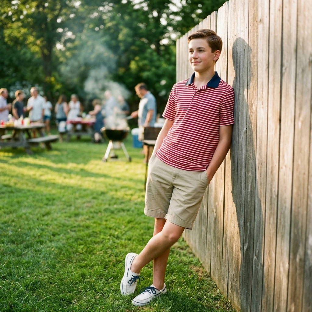 Young person at a backyard barbecue