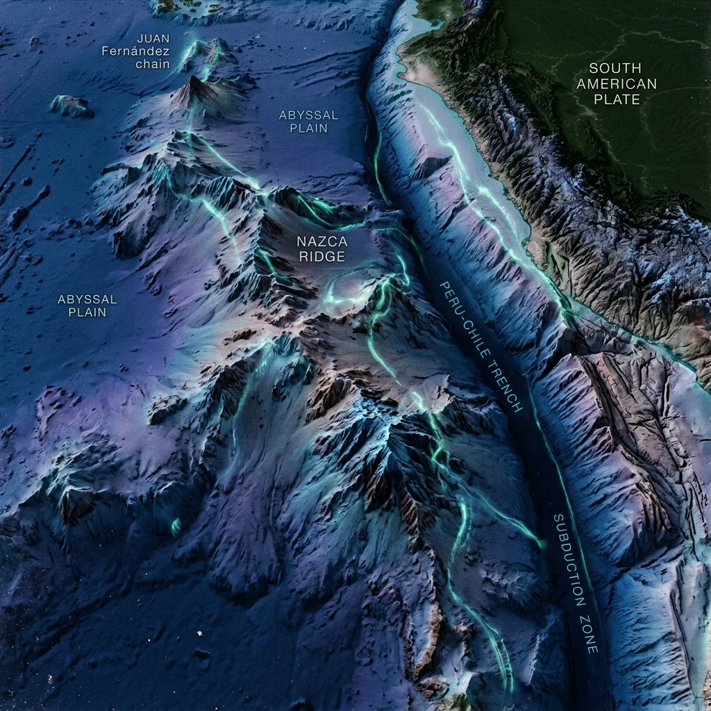 Deep sea mountain range and ocean trench