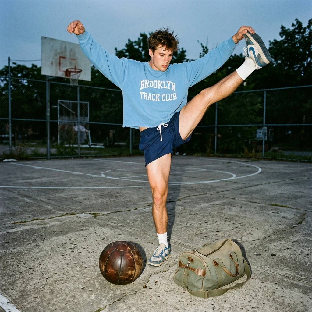 Athlete stretching on a concrete court