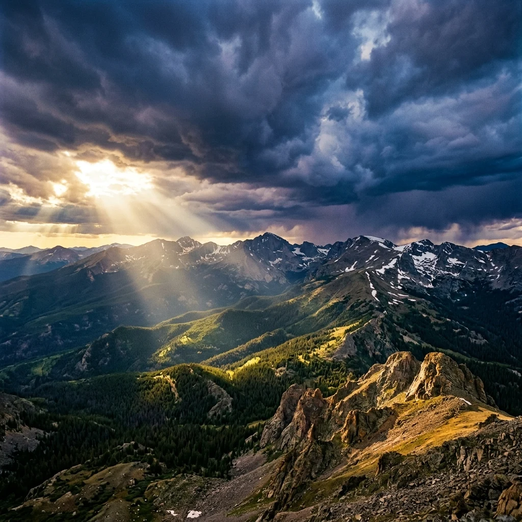 Stormy clouds over the rocky mountains