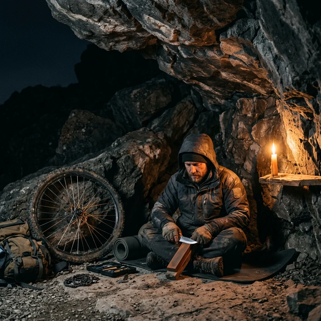 Quiet moment in a rocky shelter