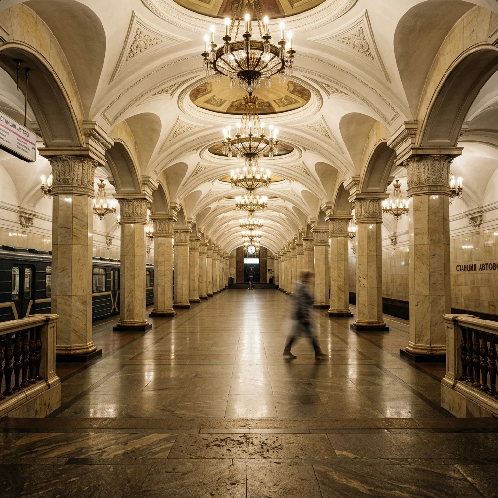 A Soviet-era metro station photographed on a tripod