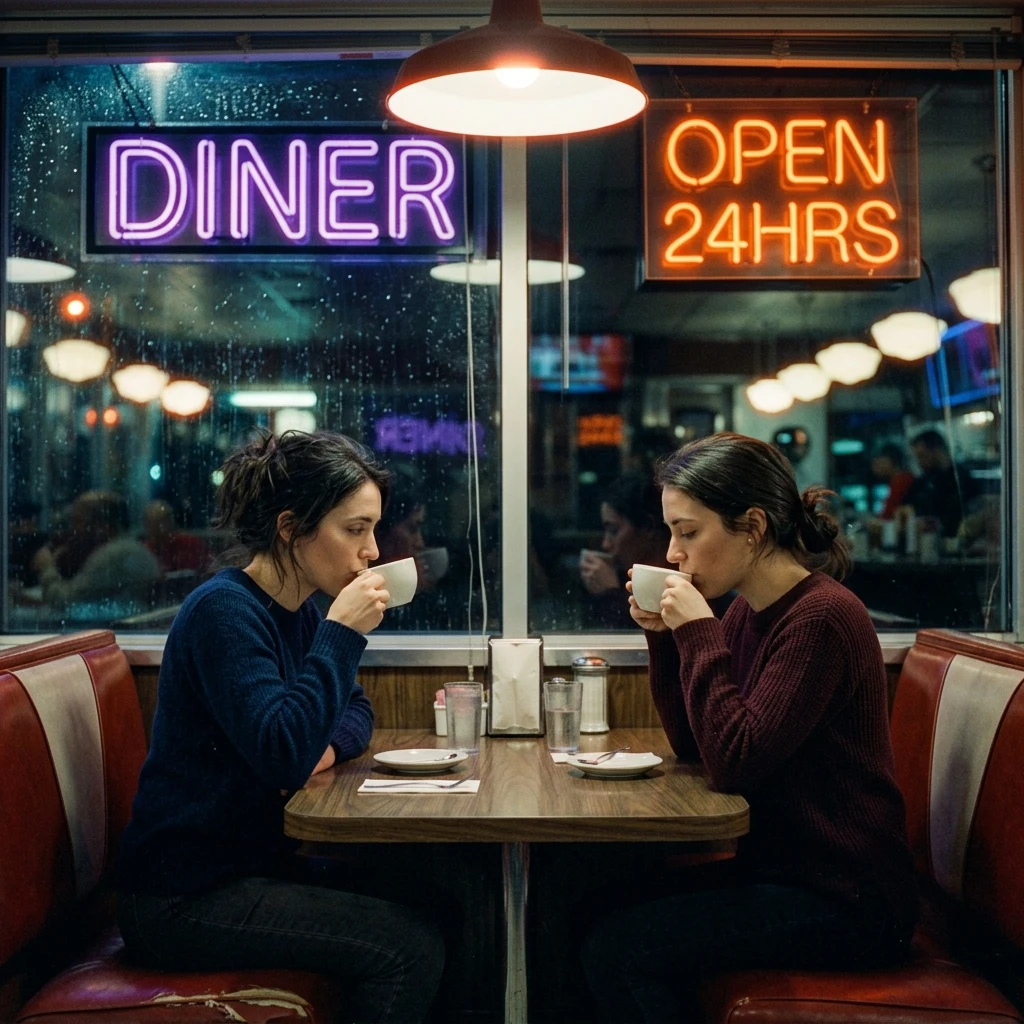 Friends sharing coffee in a vintage diner