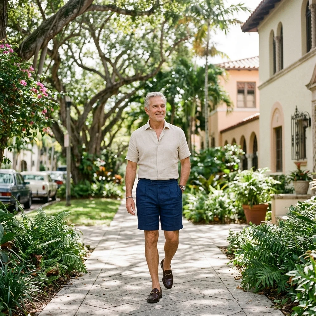 Person walking down a sunny tropical street