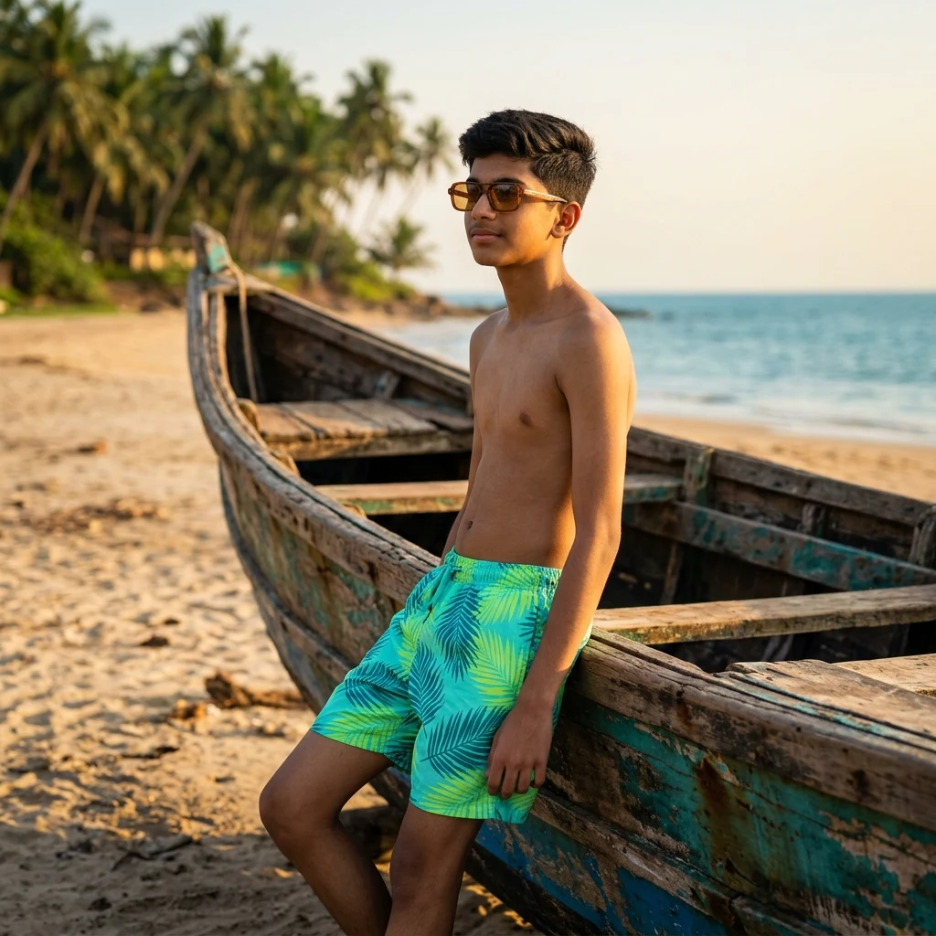 Relaxing by an old boat on a sunny beach