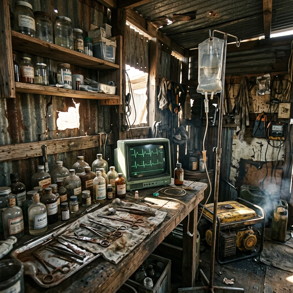 Makeshift medical station in a small room