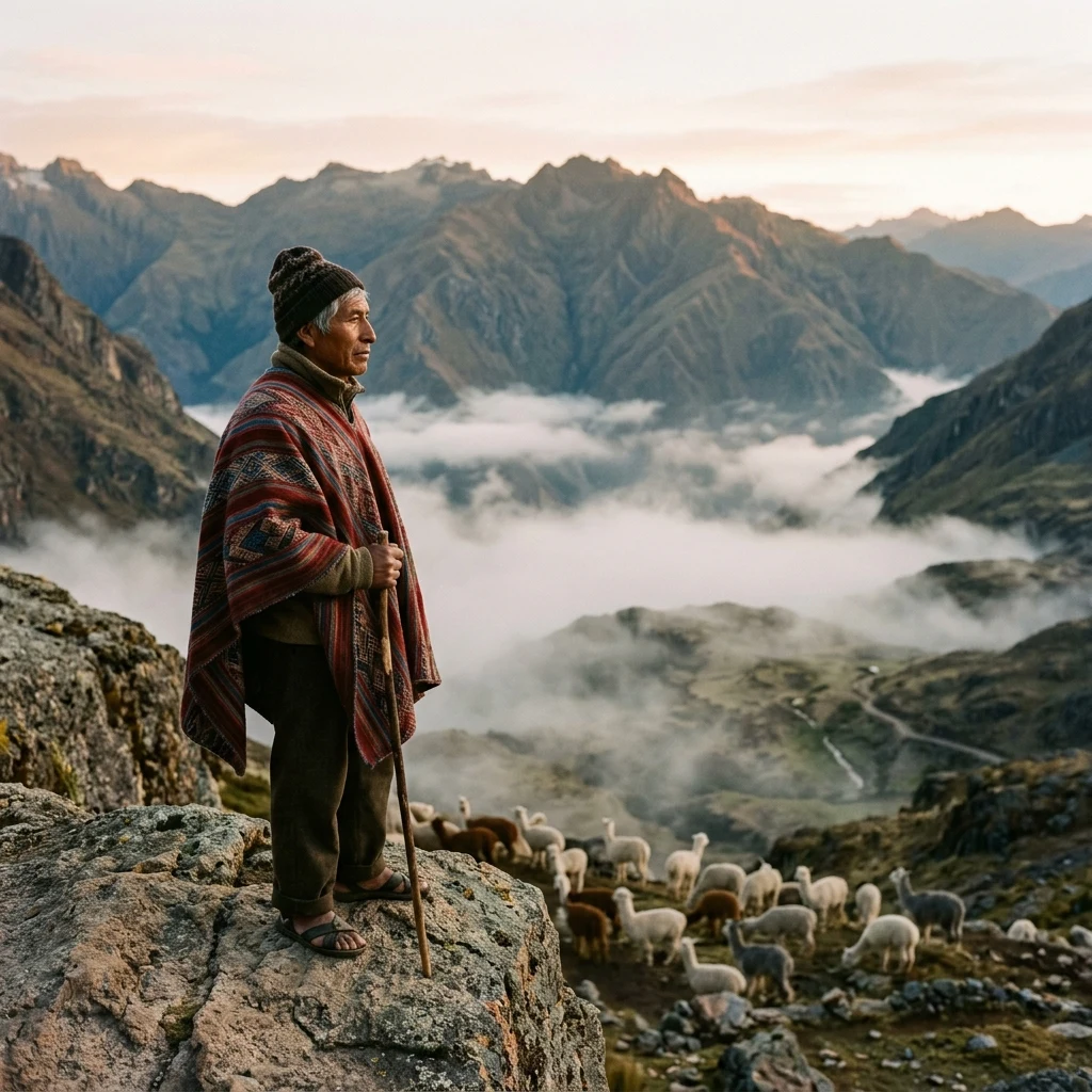 Person standing in the high Andes
