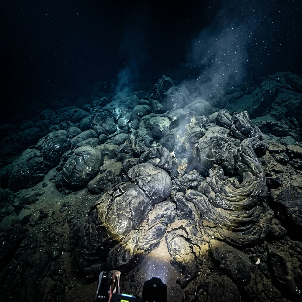 Fresh pillow lava formations on the sea floor of the Mid-Atlantic Ridge rift valley