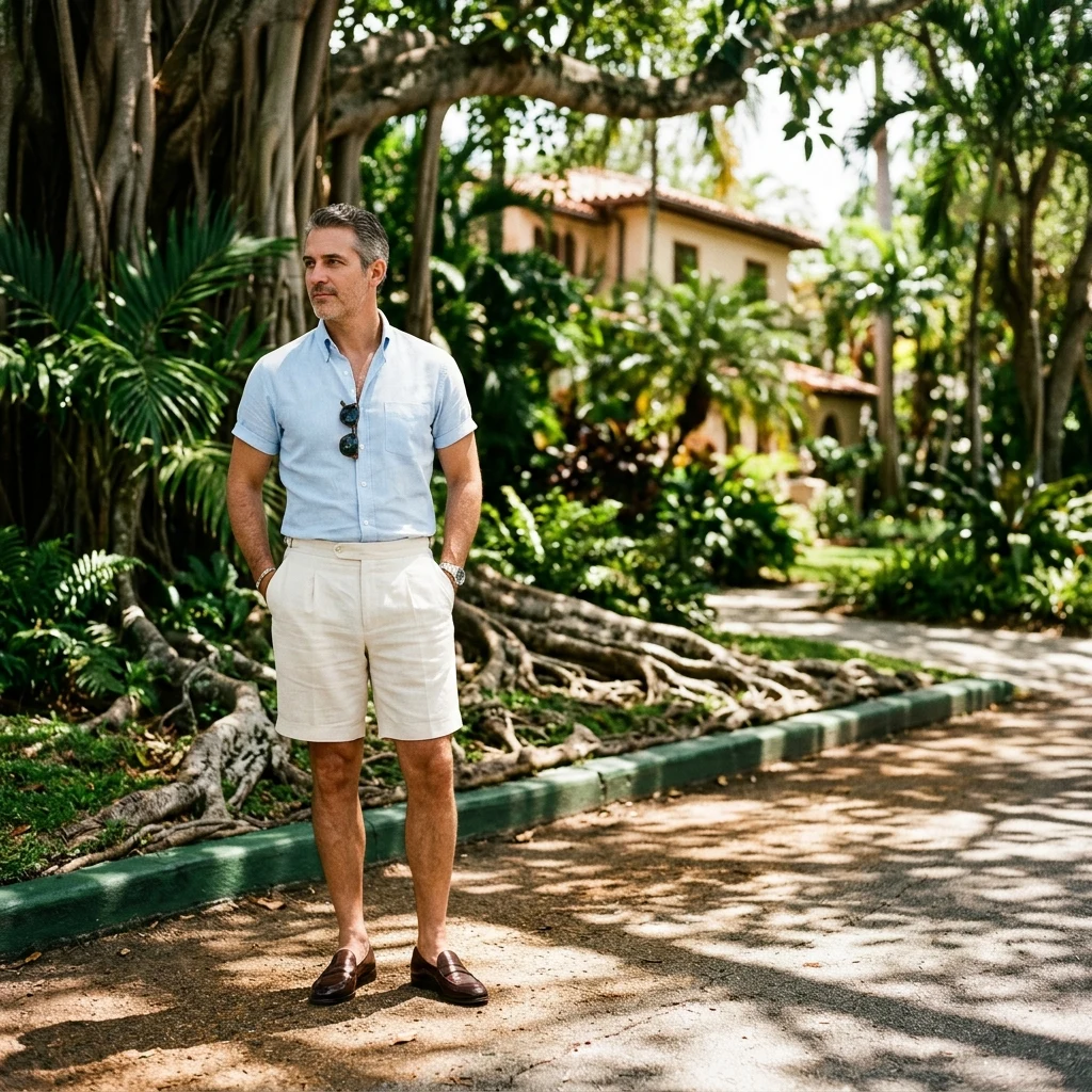 Elegant man on a sunny tropical street