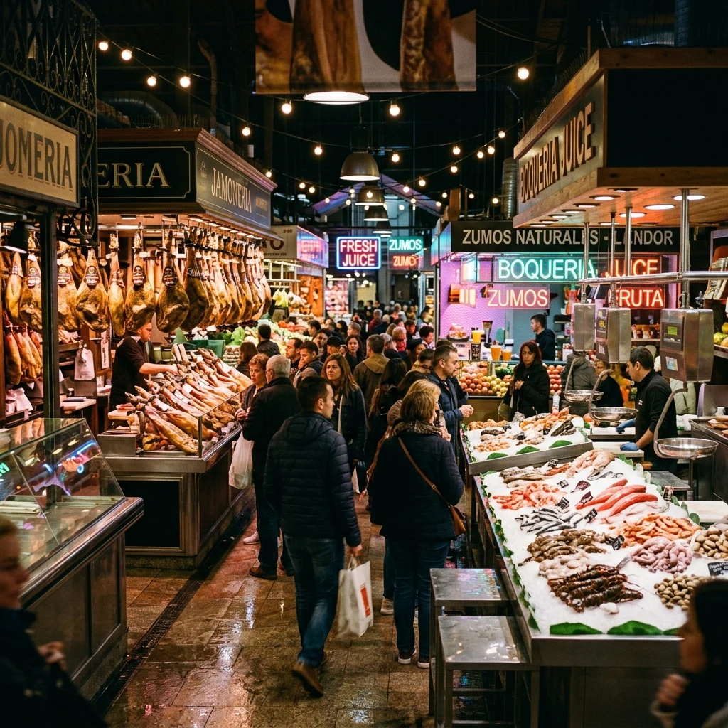 An evening at La Boqueria off La Rambla in Barcelona