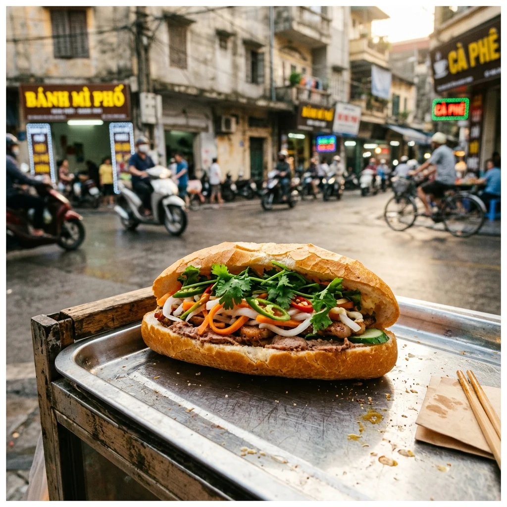 Fresh sandwich on a street food cart