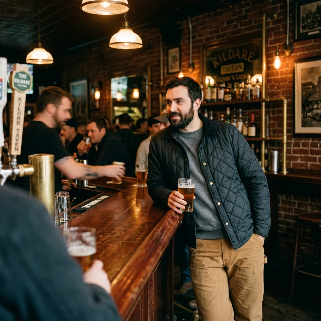 Person at a bar in a historic pub