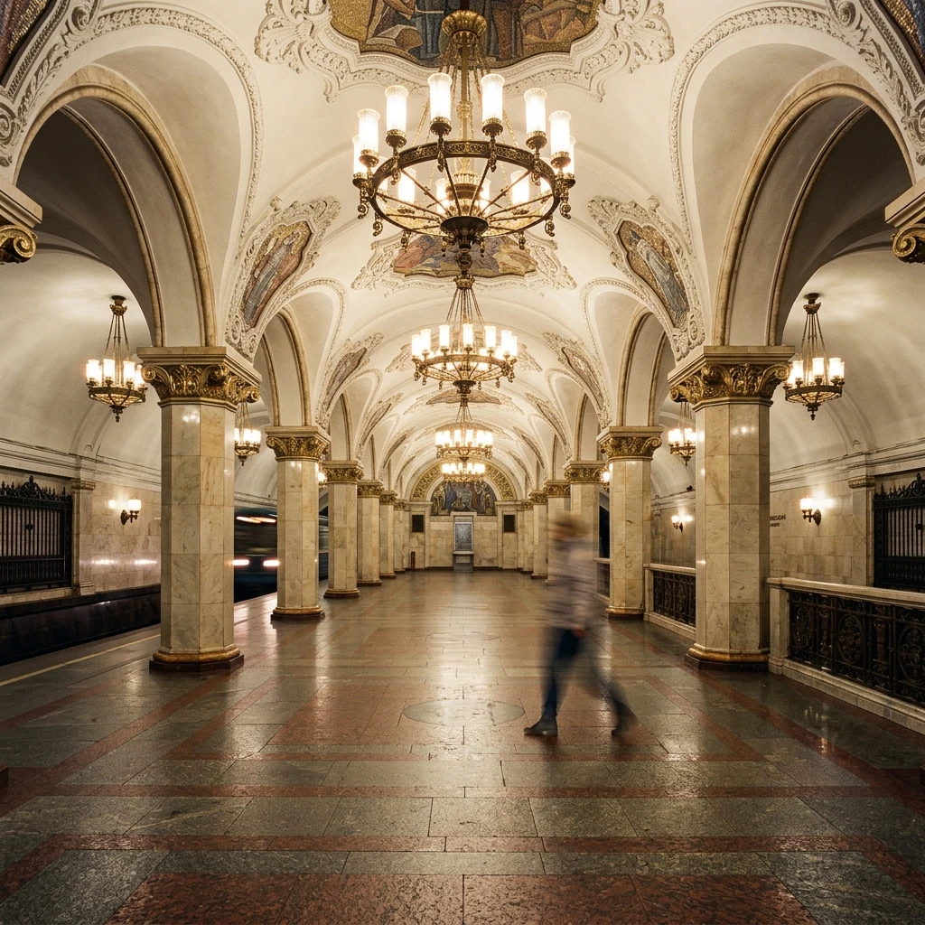 A Soviet-era metro station photographed on a tripod