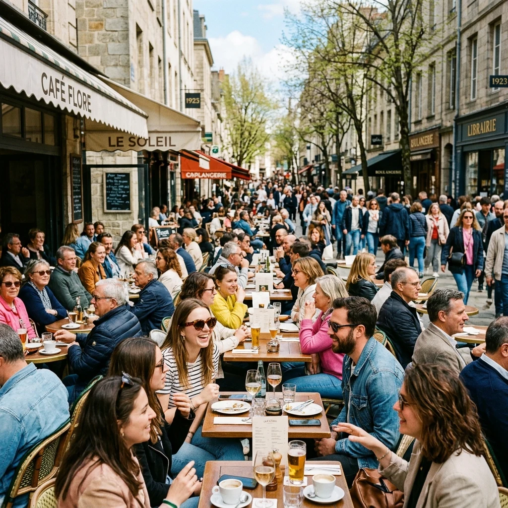 The first warm day of the year on a café street