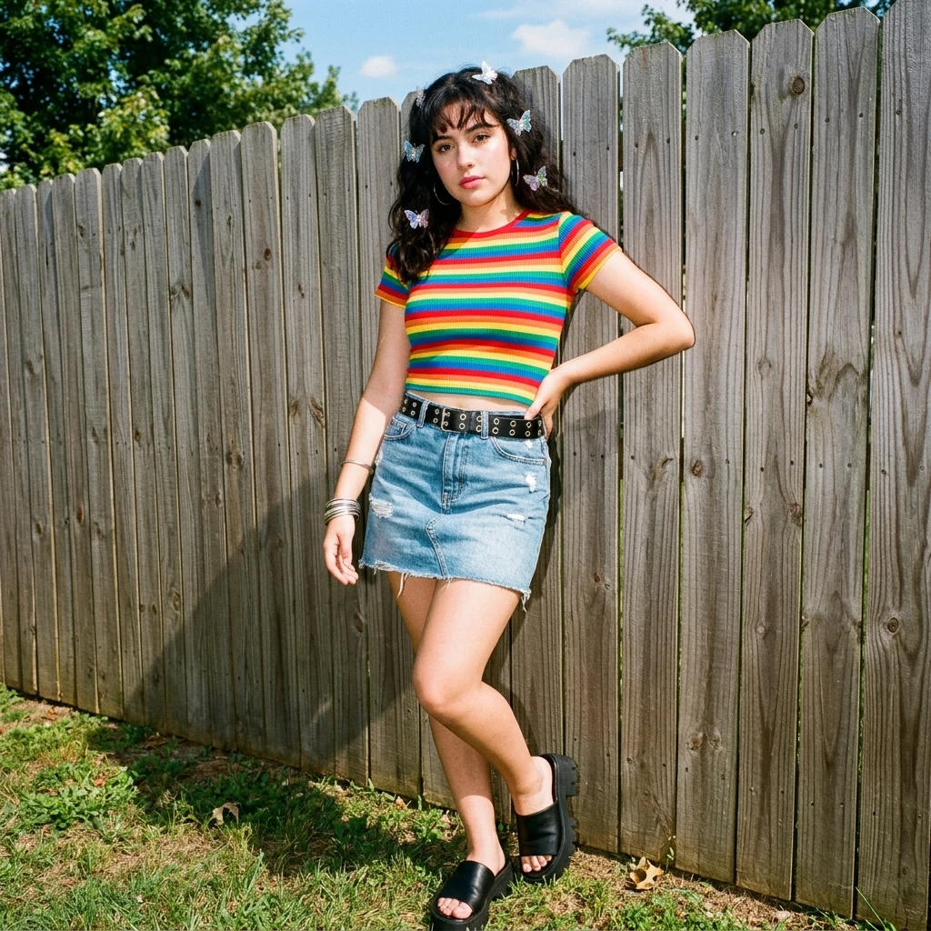 Summer fashion in a suburban backyard