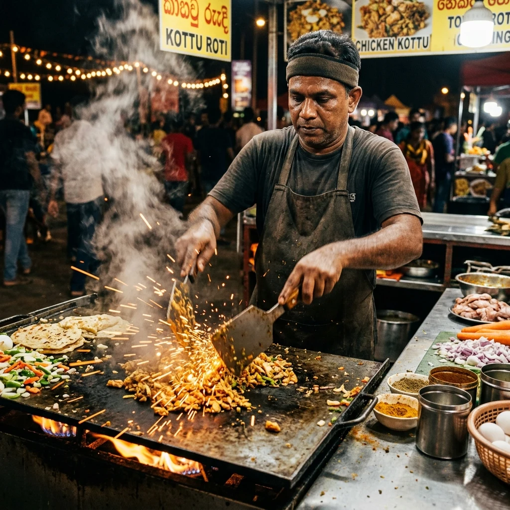 A night-time kottu roti chef in Colombo