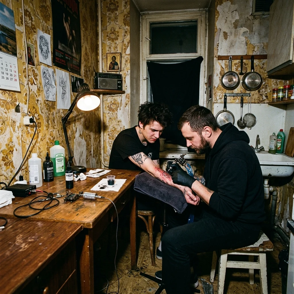 Artist working in a small apartment studio