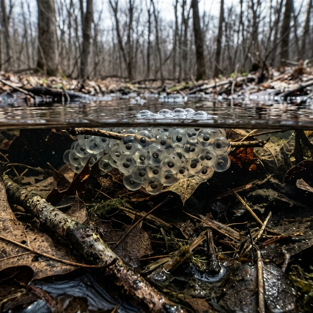 Egg masses in a quiet forest pool