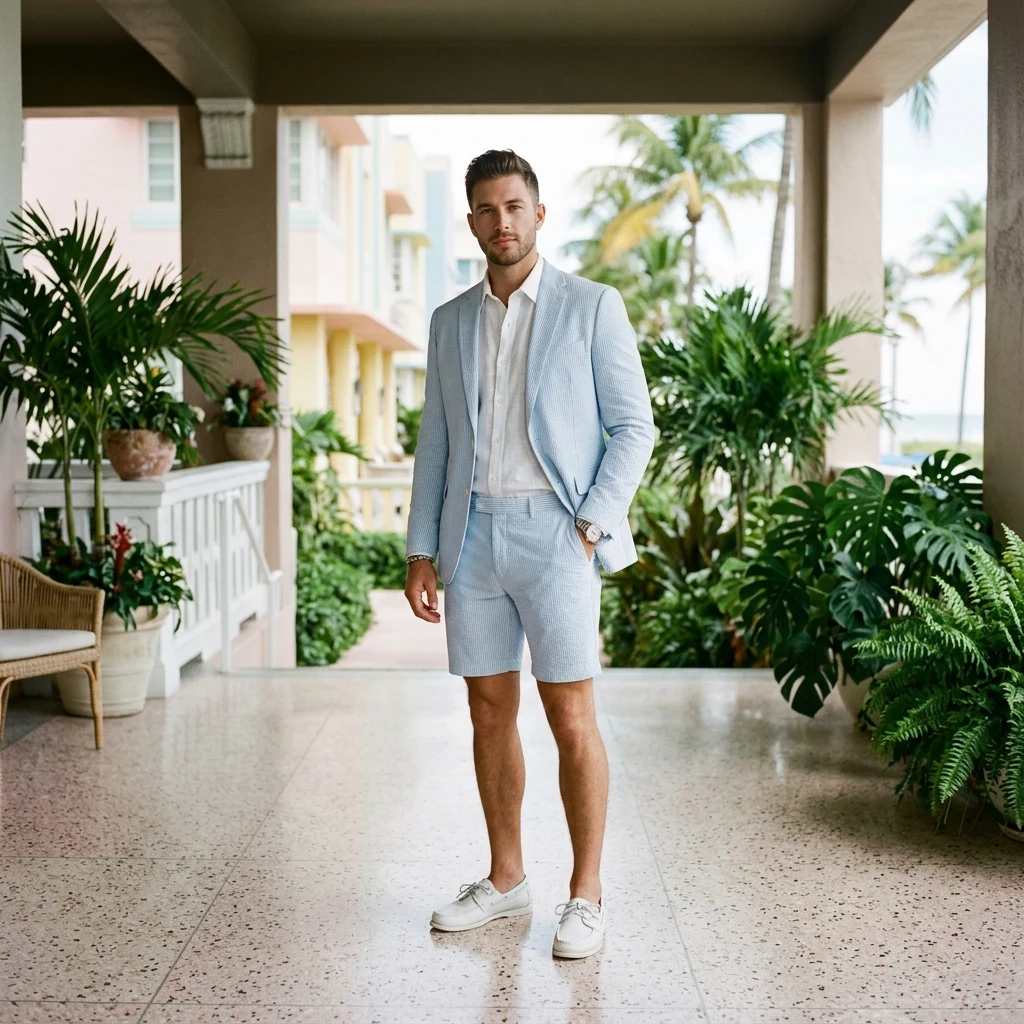 Summer suit on a sunny hotel porch
