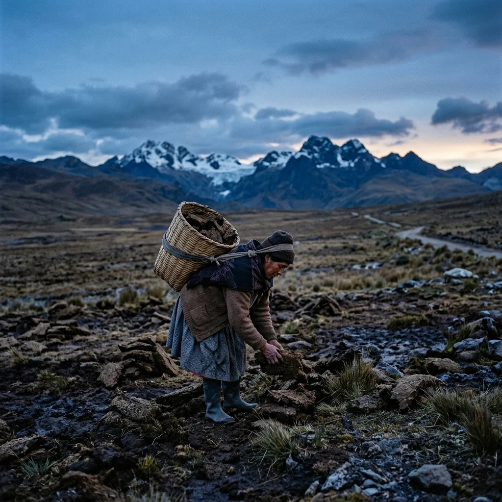 Gathering fuel in the mountain twilight