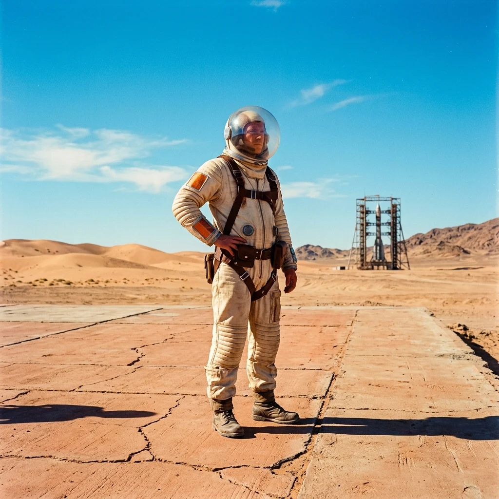 Space explorer on a desert pad
