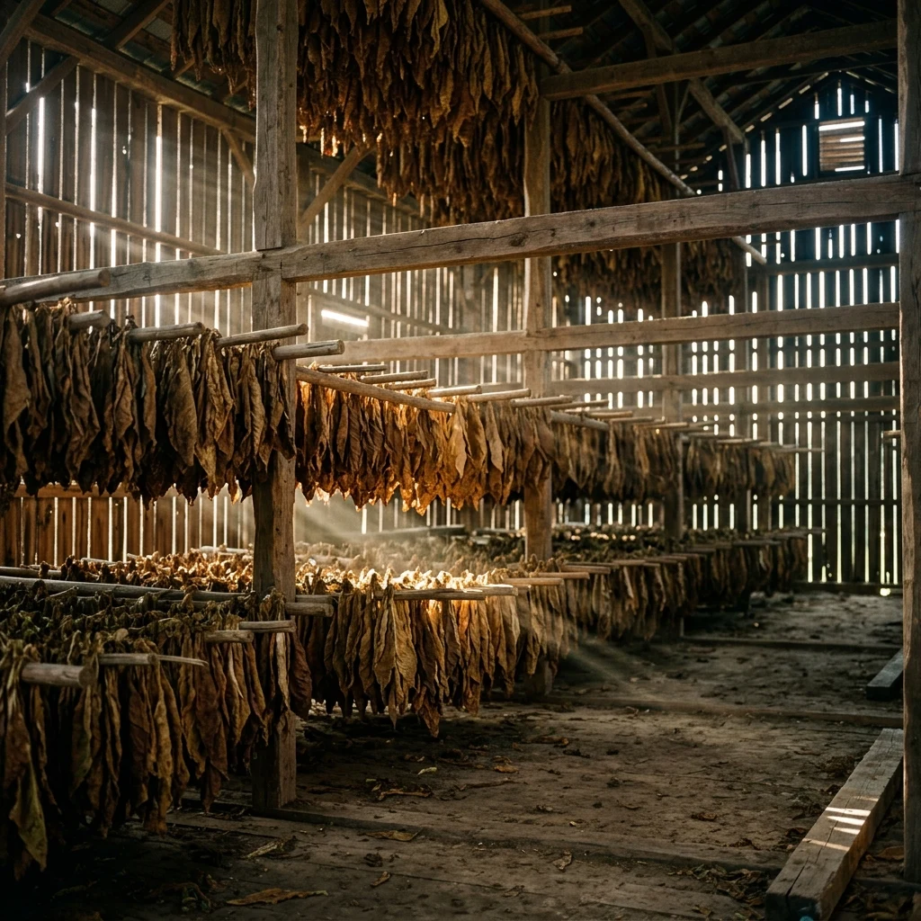 A tobacco barn in Kentucky with slatted wooden walls