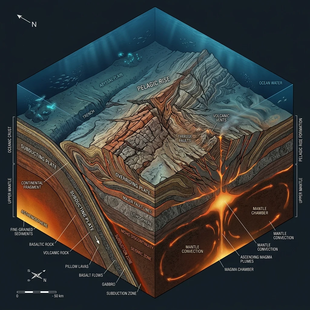 A scientific diagram illustrating the geological uplift that formed the massive…
