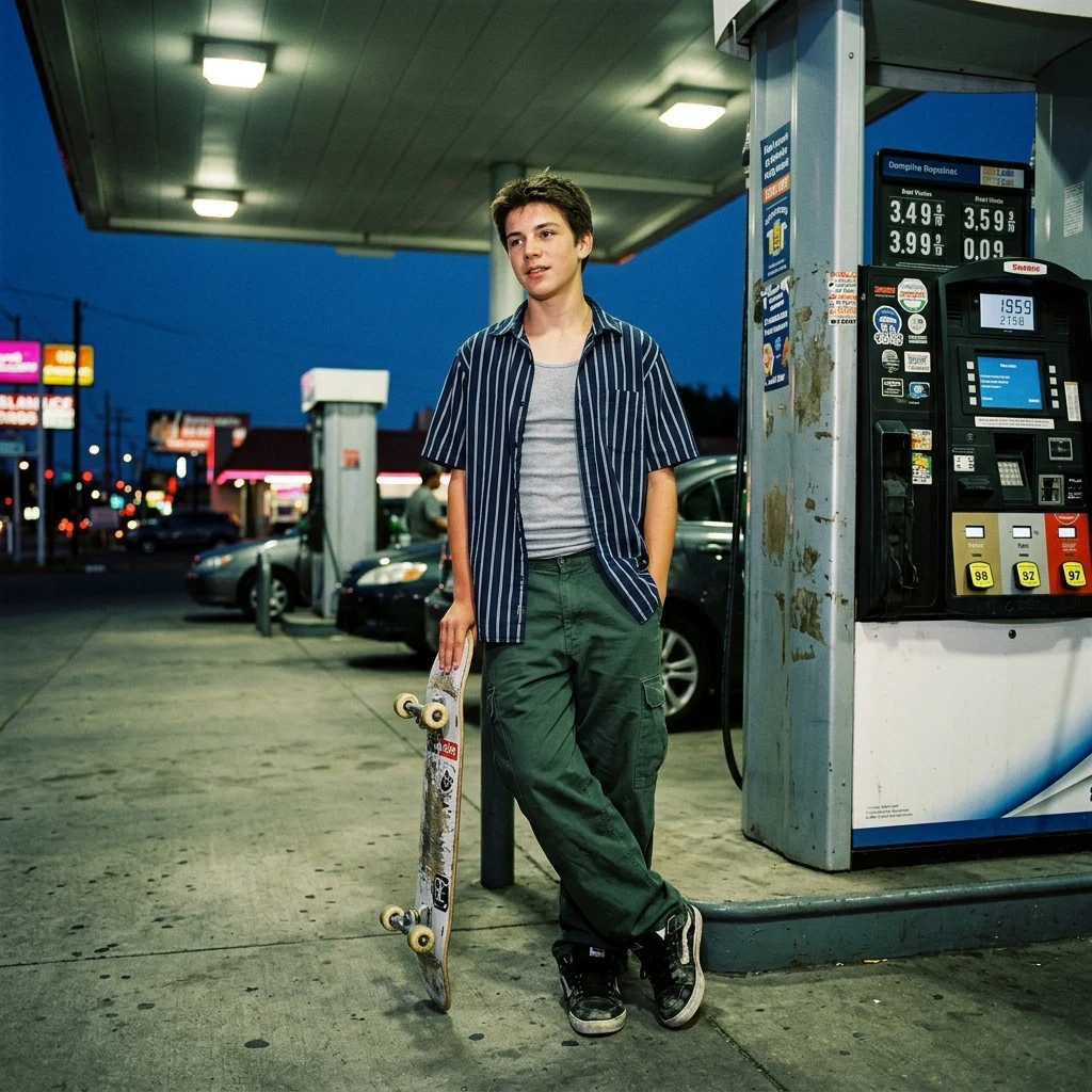 Person with a skateboard at twilight