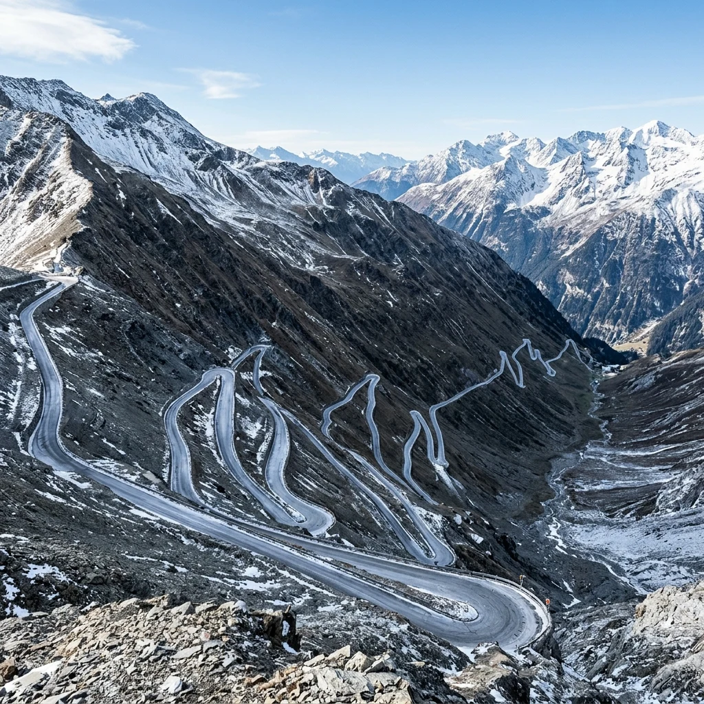 Winding road through a mountain pass