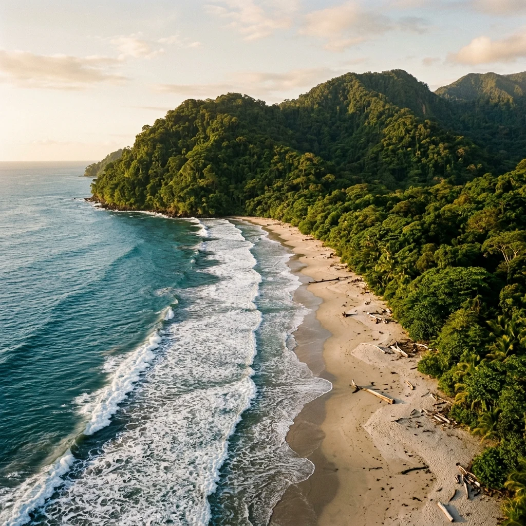 Tropical jungle meeting a sandy beach