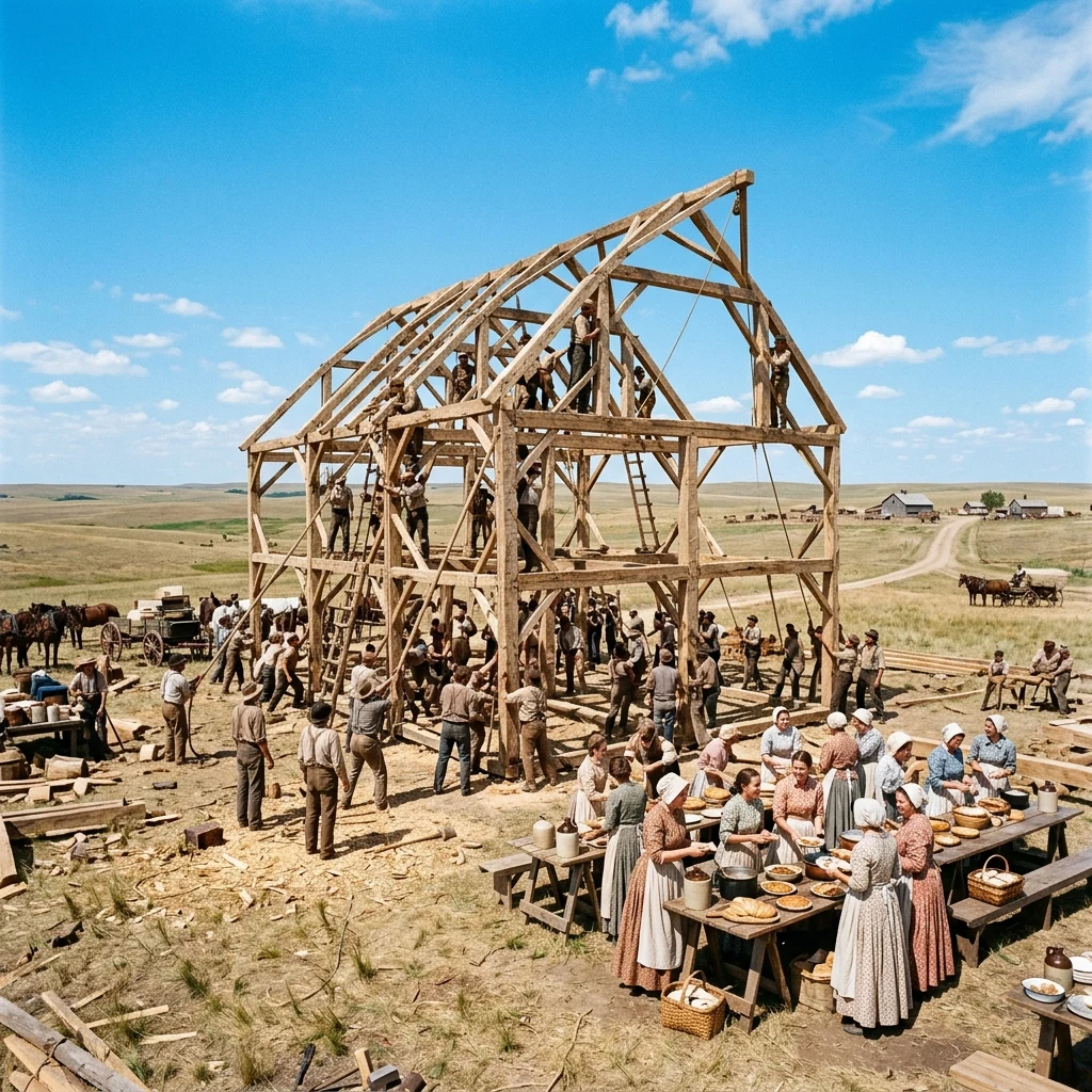 A frontier barn-raising in Kansas