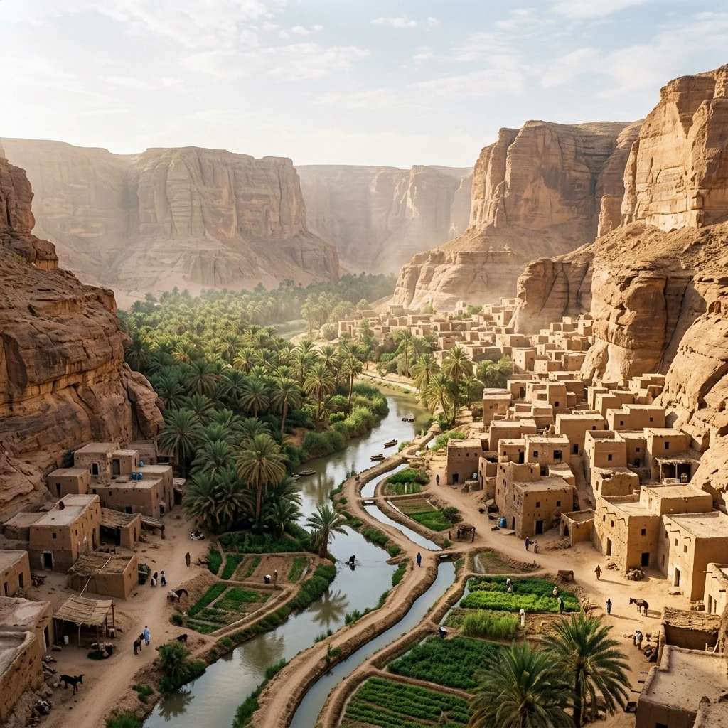 Hidden desert village in a canyon