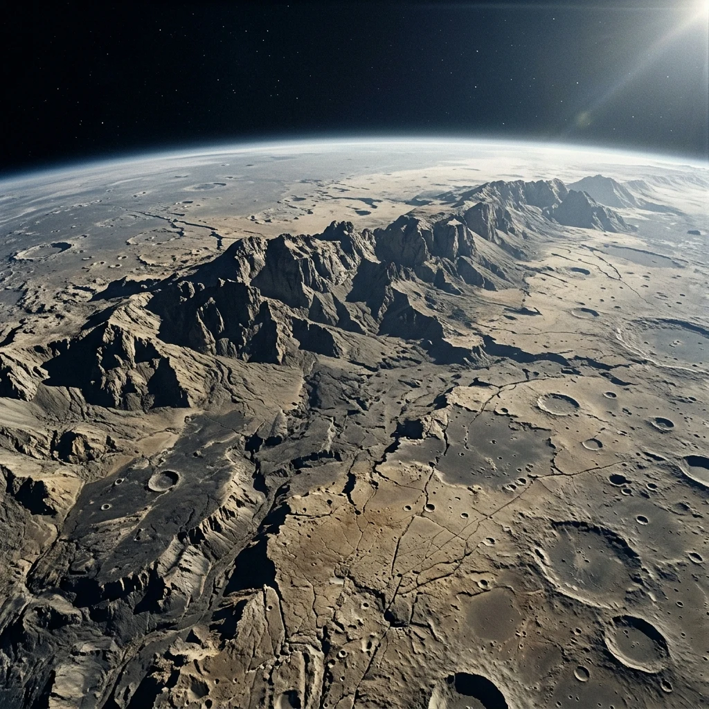 An orbital photograph of Vesper Ridge on Mercury